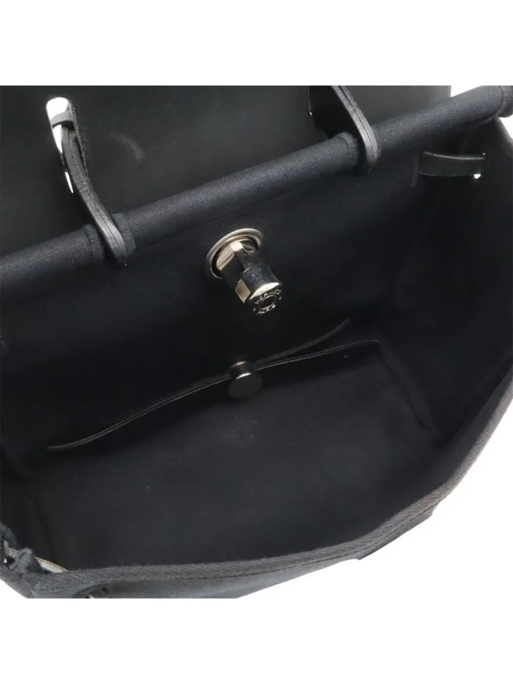 Hermes Herbag a Dos PM Backpack 2-Way Handbag Toile Officier Leather Black